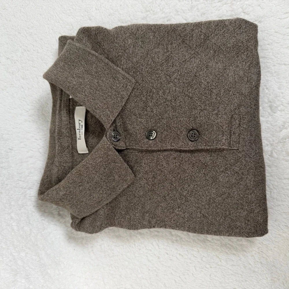 Turnbury‎ Mens Brown Long Sleeve Polo Shirt 100% Cotton Size M Heathered Knit